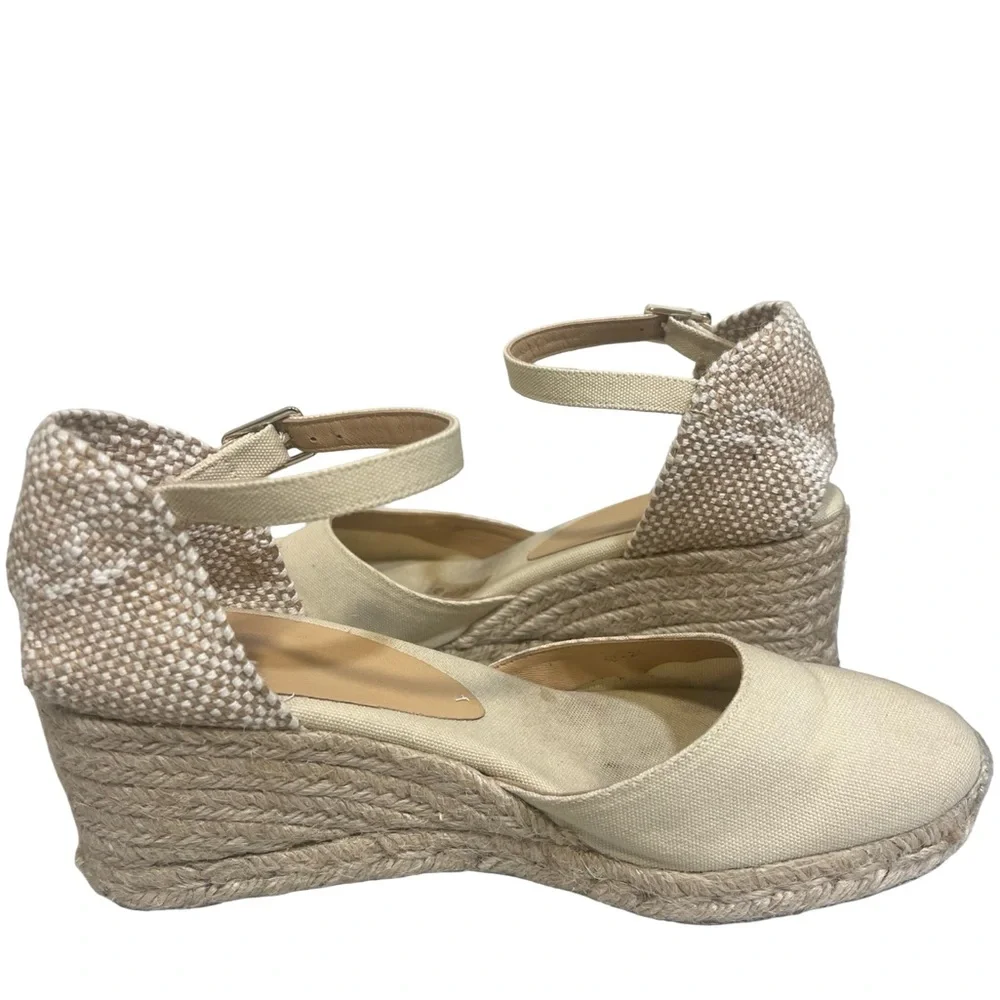 Castaner Cream Espadrille Wedge Sandals with Ankle Strap 40 US 9